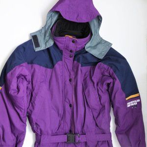 Womens Large 12 Insulated Ski Jacket Attached Hood Purple and Blue